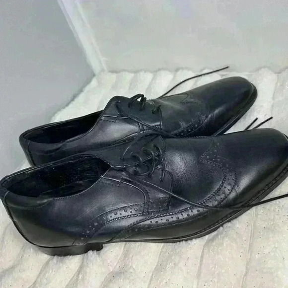 Rockport Adiprene By Adidas Mens Oxford Shoes Black Leather Wingtip Men’s 9.5 - Picture 1 of 15
